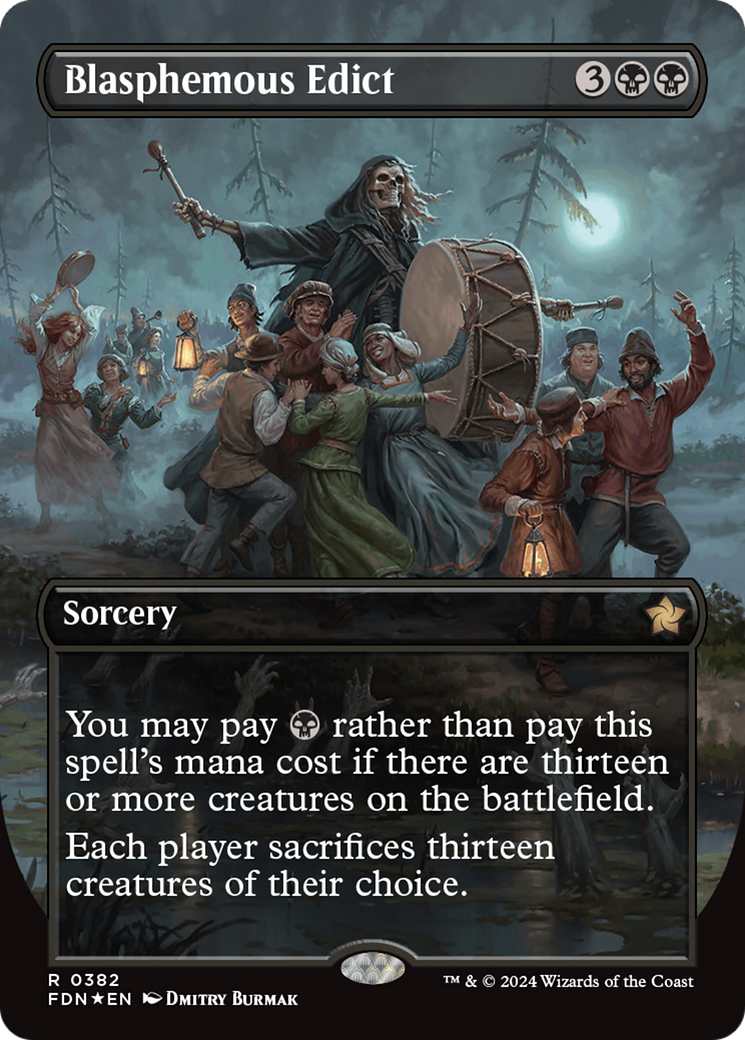 Blasphemous Edict (Borderless) (Mana Foil) [Foundations] | Game Grid - Logan