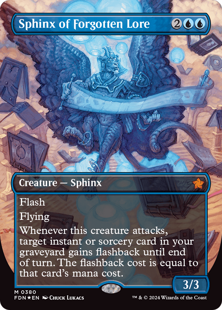 Sphinx of Forgotten Lore (Borderless) (Mana Foil) [Foundations] | Game Grid - Logan