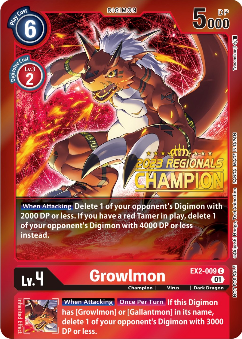 Growlmon [EX2-009] (2023 Regionals Champion) [Digital Hazard Promos] | Game Grid - Logan