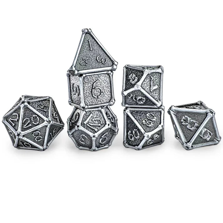 Ancient Silver Bone Collector Solid Metal Dice Set | Game Grid - Logan