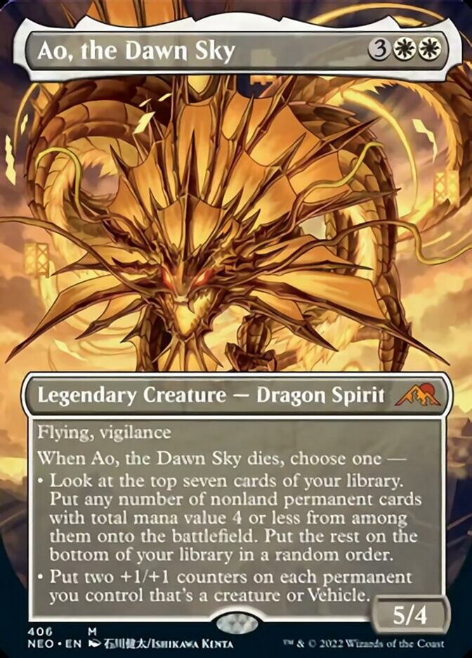 Ao, the Dawn Sky (Borderless Alternate Art) [Kamigawa: Neon Dynasty] | Game Grid - Logan