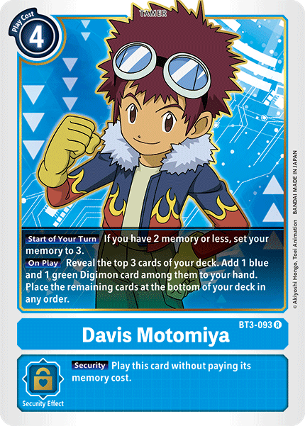Davis Motomiya [BT3-093] [Release Special Booster Ver.1.5] | Game Grid - Logan