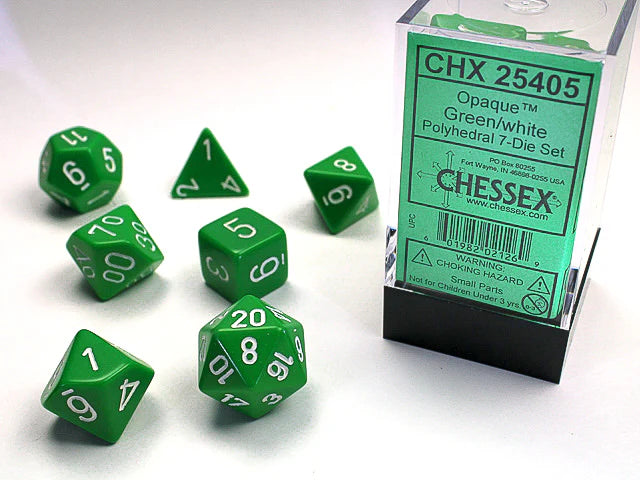 RPG Dice Set: Opaque Green/White | Game Grid - Logan