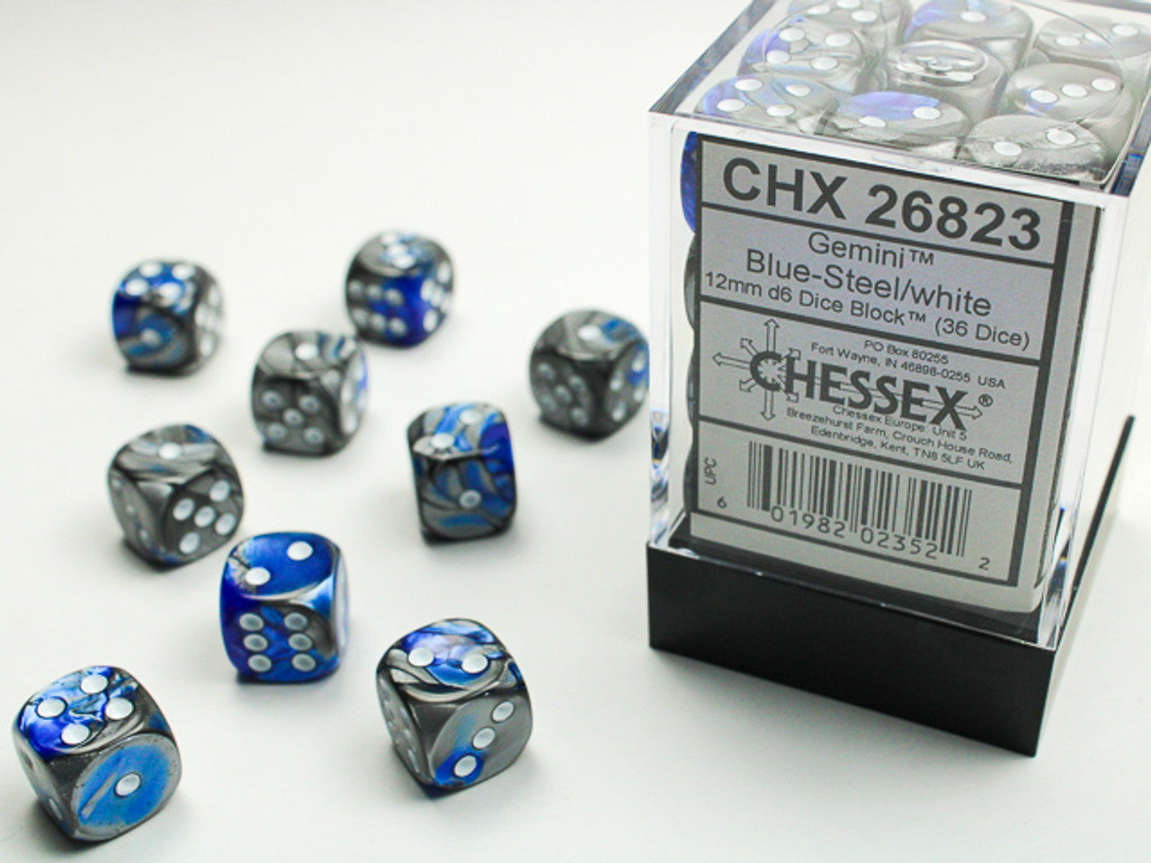 12mm D6 Brick: Gemini - Blue-Steel/White (36) | Game Grid - Logan