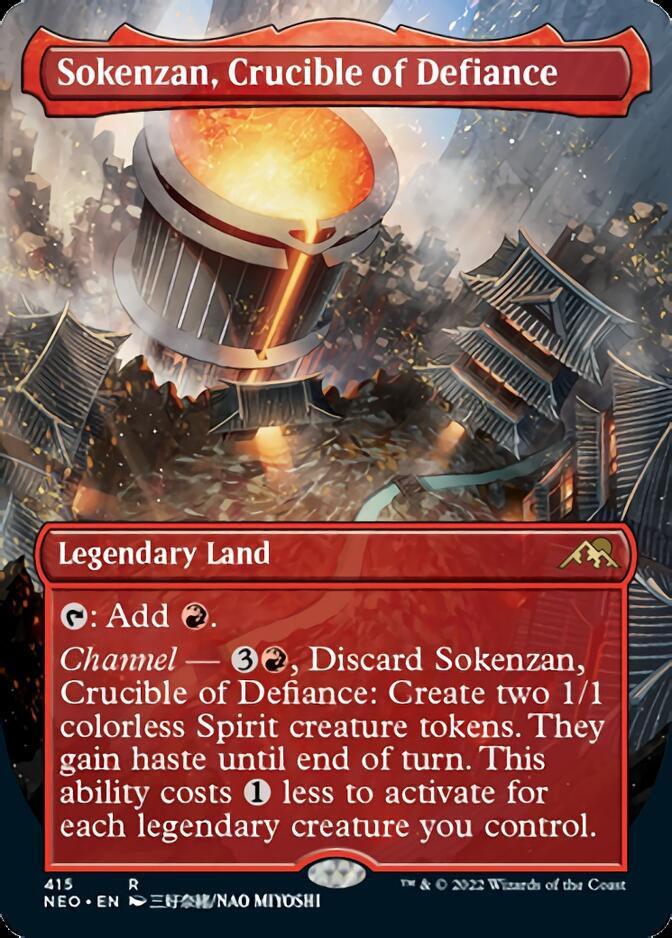 Sokenzan, Crucible of Defiance (Borderless Alternate Art) [Kamigawa: Neon Dynasty] | Game Grid - Logan