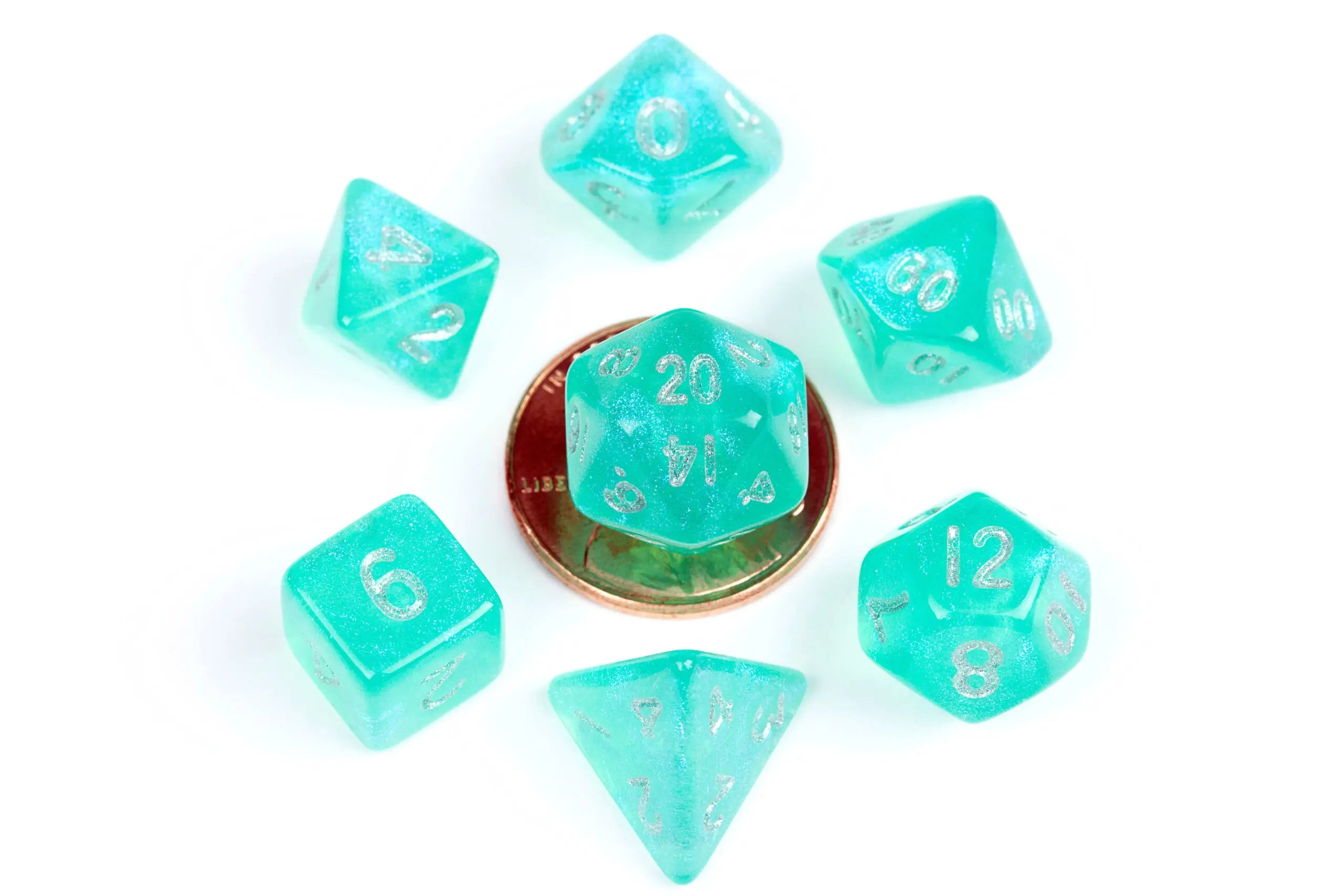 Mini Polyhedral Dice Set: Stardust Teal | Game Grid - Logan