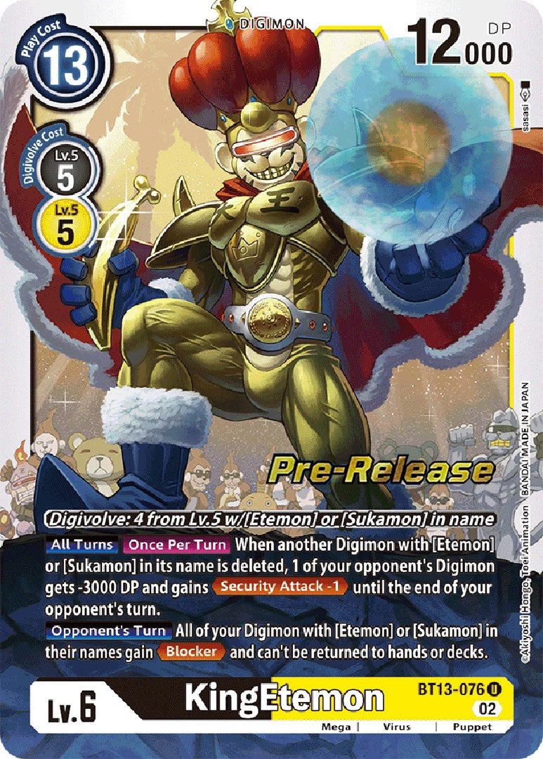 KingEtemon [BT13-076] [Versus Royal Knights Booster Pre-Release Cards] | Game Grid - Logan