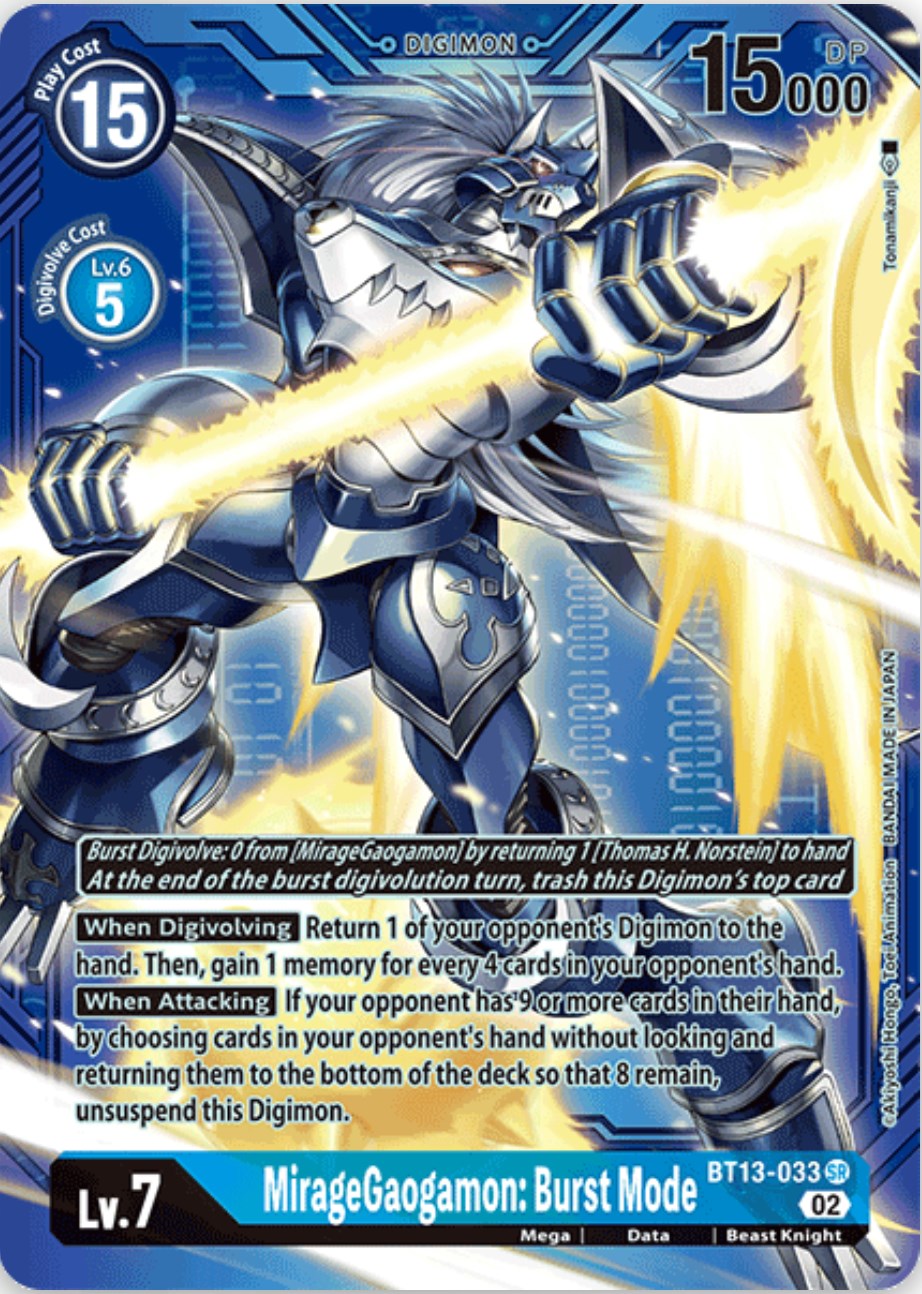 MirageGaogamon: Burst Mode [BT13-033] (Alternate Art with Blue Background) [Versus Royal Knights Booster] | Game Grid - Logan