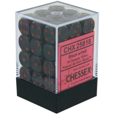 12mm D6 Brick: Opaque - Black/Red (36) | Game Grid - Logan