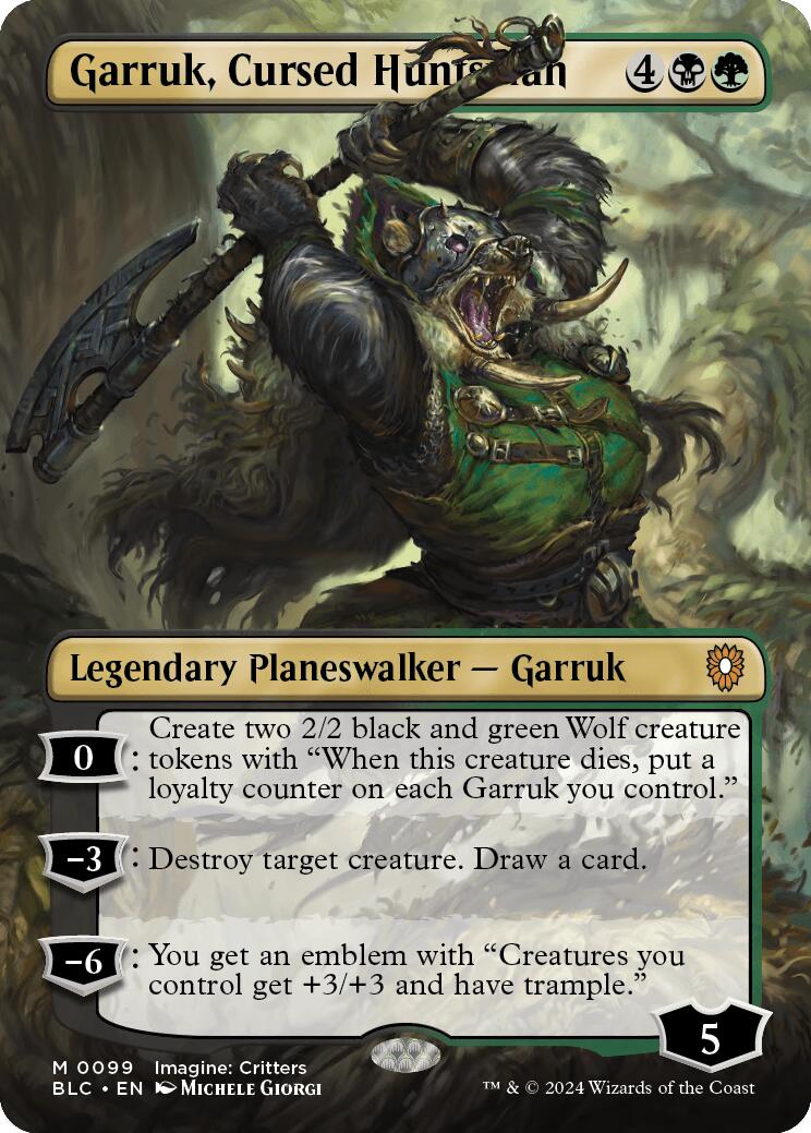 Garruk, Cursed Huntsman (Borderless) [Bloomburrow Commander] | Game Grid - Logan