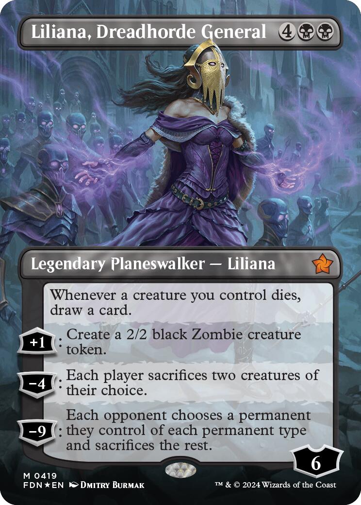 Liliana, Dreadhorde General (Borderless) (Mana Foil) [Foundations] | Game Grid - Logan