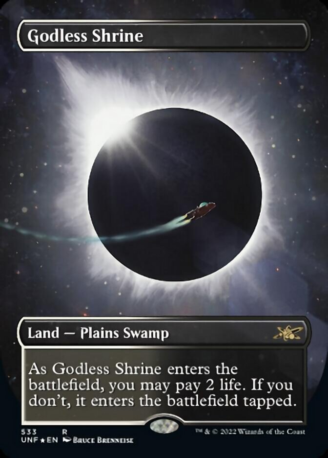 Godless Shrine (Borderless) (Galaxy Foil) [Unfinity] | Game Grid - Logan