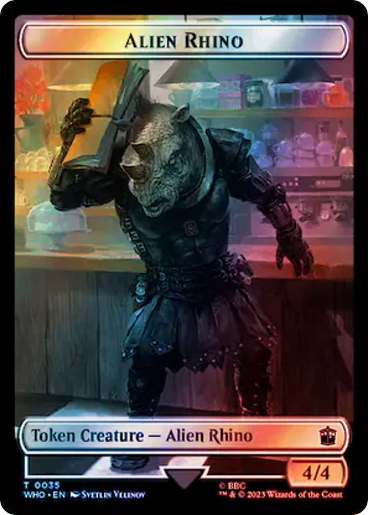 Alien Rhino // Clue (0054) Double-Sided Token (Surge Foil) [Doctor Who Tokens] | Game Grid - Logan