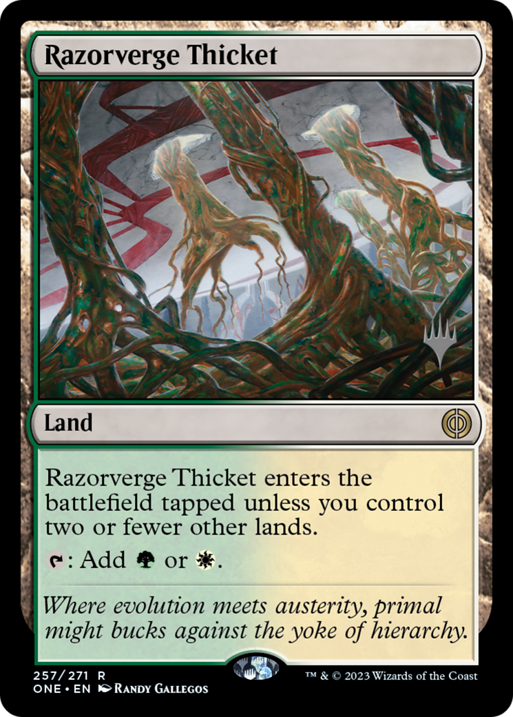 Razorverge Thicket (Promo Pack) [Phyrexia: All Will Be One Promos] | Game Grid - Logan