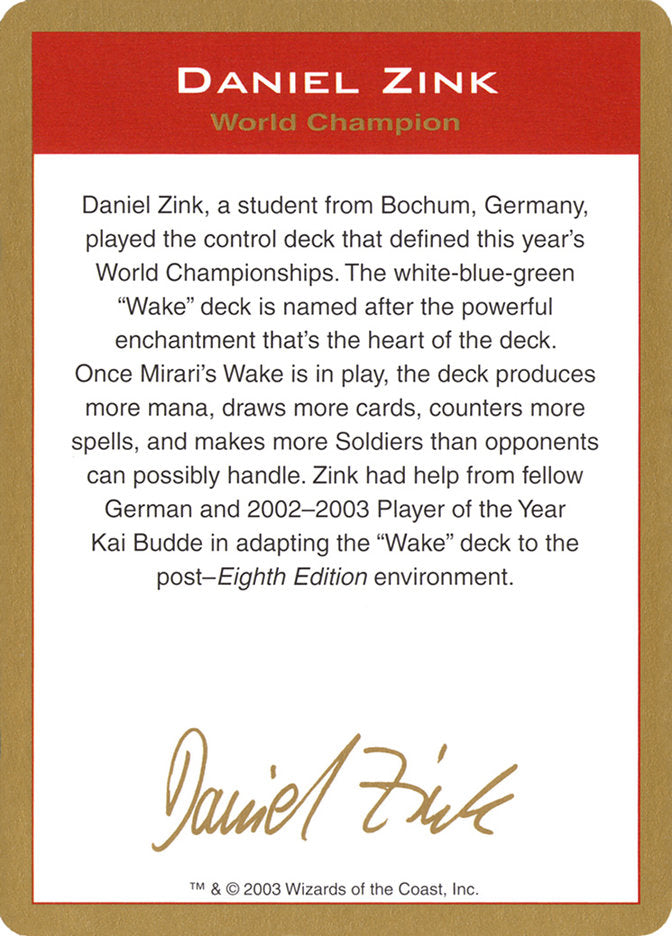 Daniel Zink Bio [World Championship Decks 2003] | Game Grid - Logan