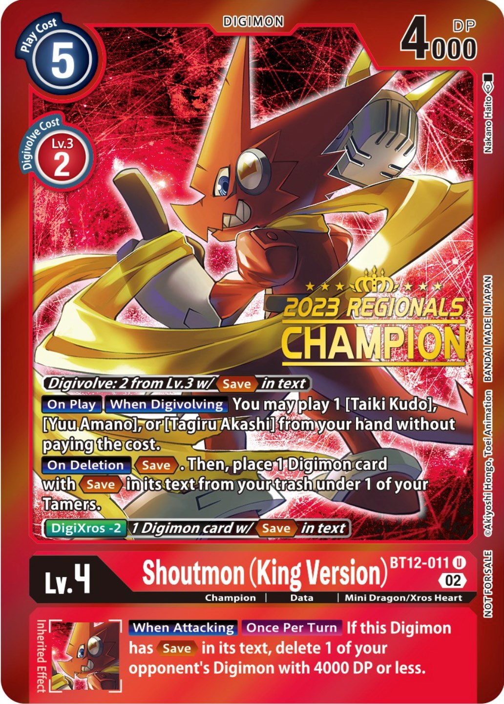 Shoutmon (King Version) [BT12-011] (2023 Regionals Champion) [Across Time Promos] | Game Grid - Logan