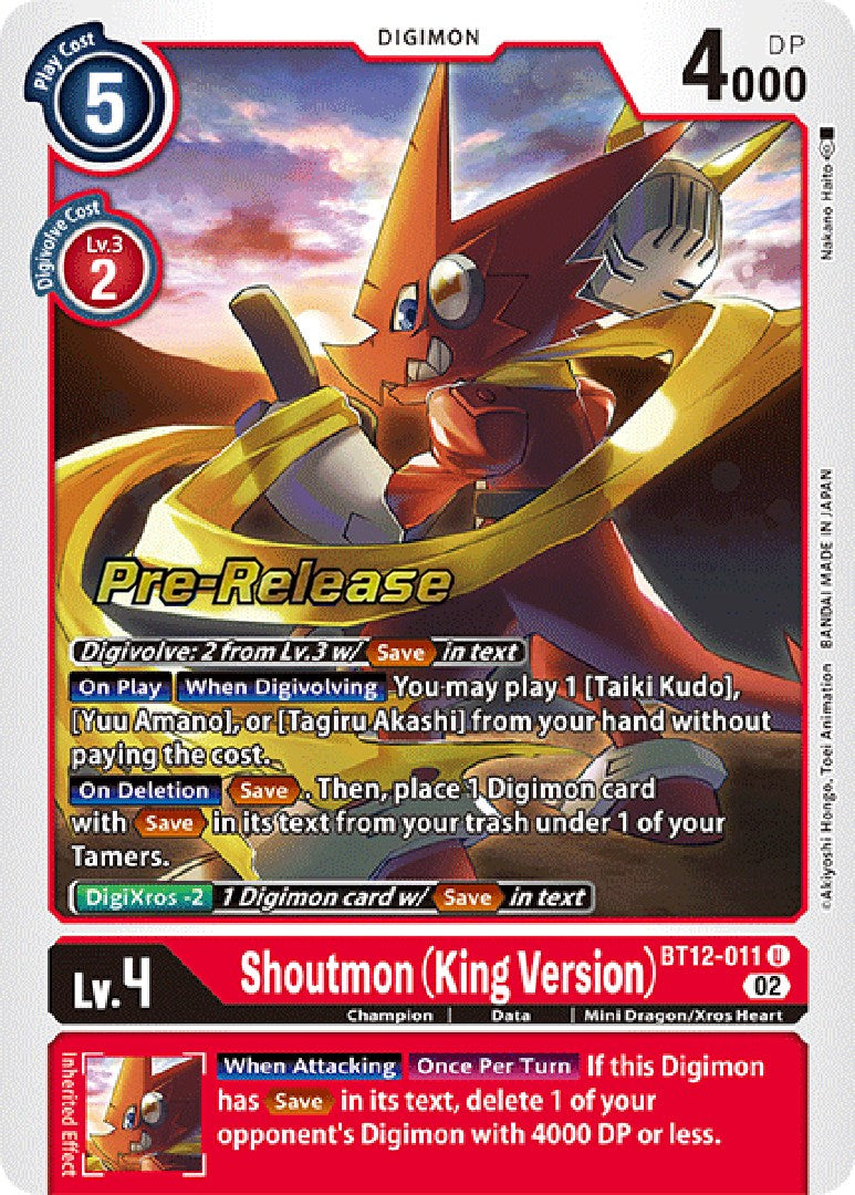Shoutmon (King Version) [BT12-011] [Across Time Pre-Release Cards] | Game Grid - Logan