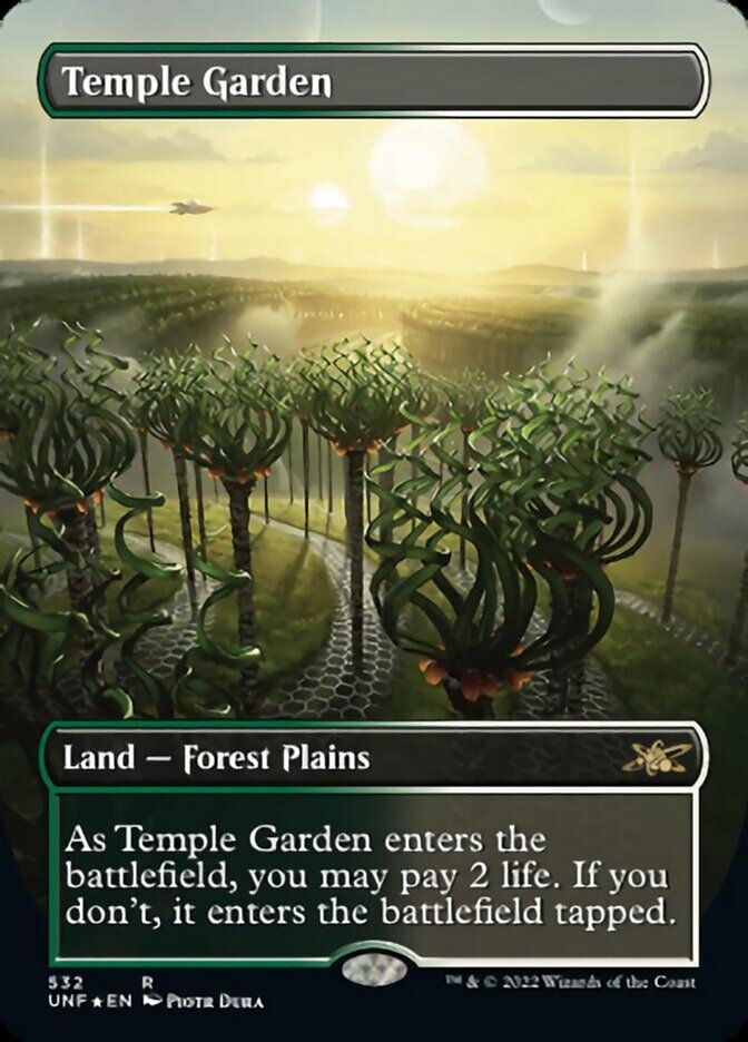 Temple Garden (Borderless) (Galaxy Foil) [Unfinity] | Game Grid - Logan