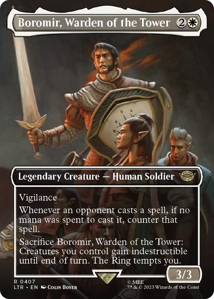 Boromir, Warden of the Tower (Borderless Alternate Art) [The Lord of the Rings: Tales of Middle-Earth] | Game Grid - Logan