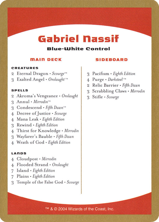 Gabriel Nassif Decklist [World Championship Decks 2004] | Game Grid - Logan