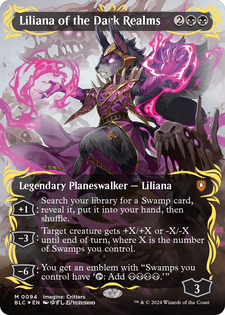 Liliana of the Dark Realms (Borderless) (Raised Foil) [Bloomburrow Commander] | Game Grid - Logan