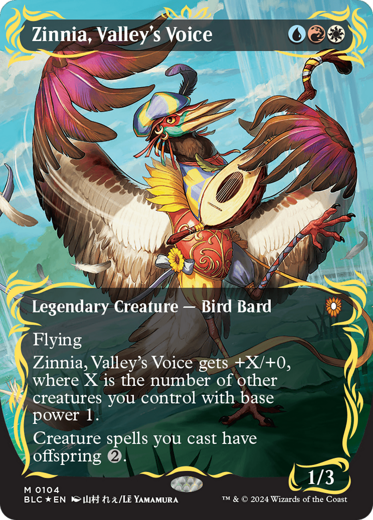 Zinnia, Valley's Voice (Borderless) (Raised Foil) [Bloomburrow Commander] | Game Grid - Logan