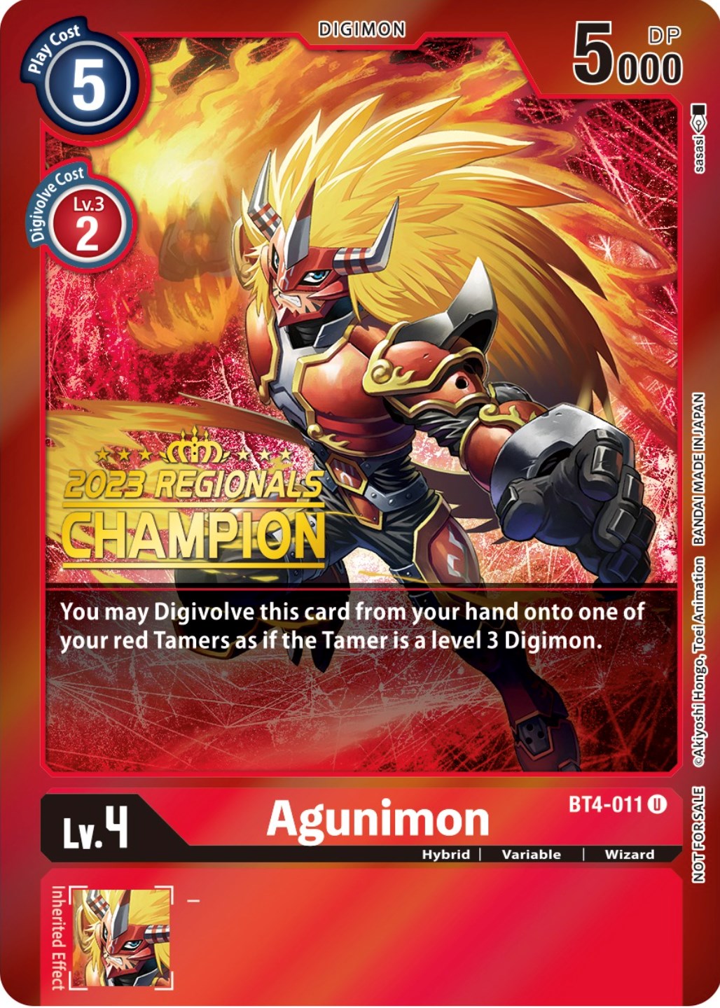 Agunimon [BT4-011] (2023 Regionals Champion) [Great Legend Promos] | Game Grid - Logan