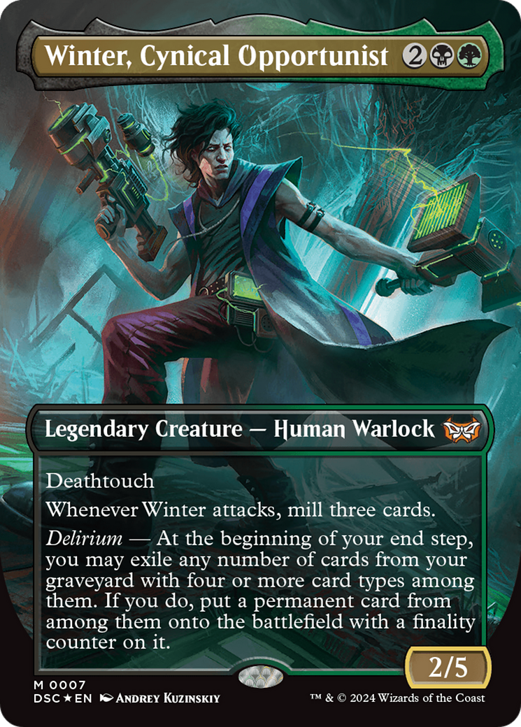 Winter, Cynical Opportunist (Borderless) [Duskmourn: House of Horror Commander] | Game Grid - Logan