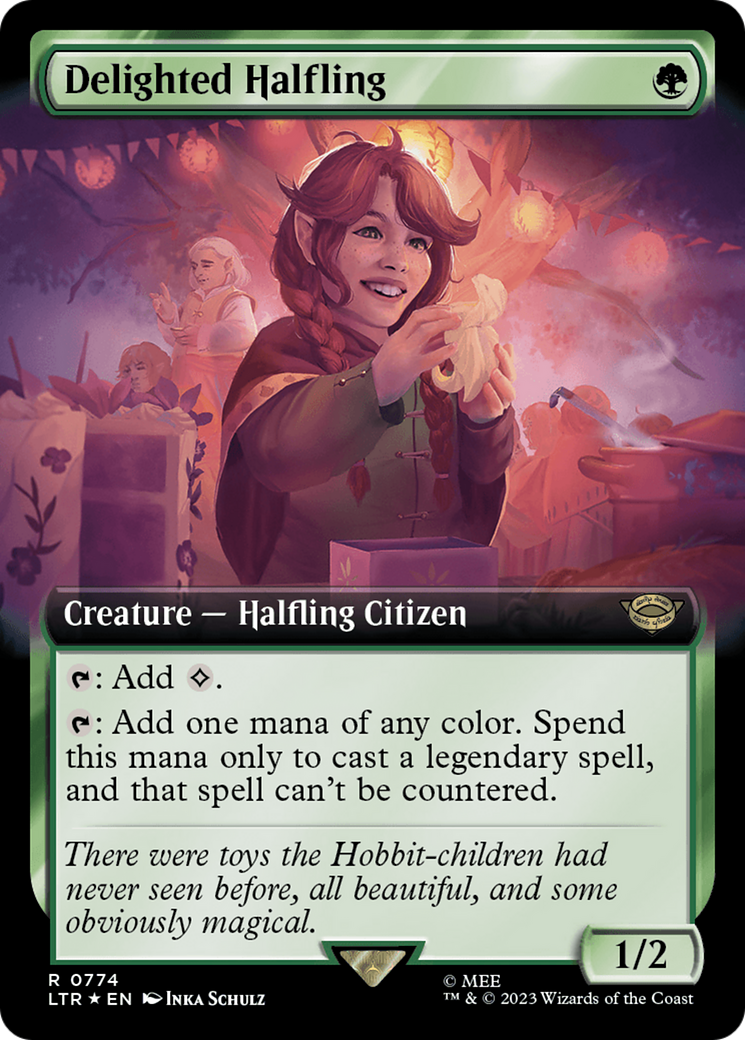 Delighted Halfling (Extended Art) (Surge Foil) [The Lord of the Rings: Tales of Middle-Earth] | Game Grid - Logan