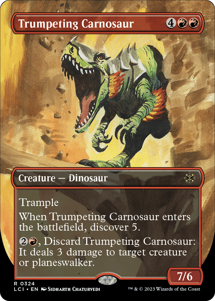 Trumpeting Carnosaur (Borderless) [The Lost Caverns of Ixalan] | Game Grid - Logan