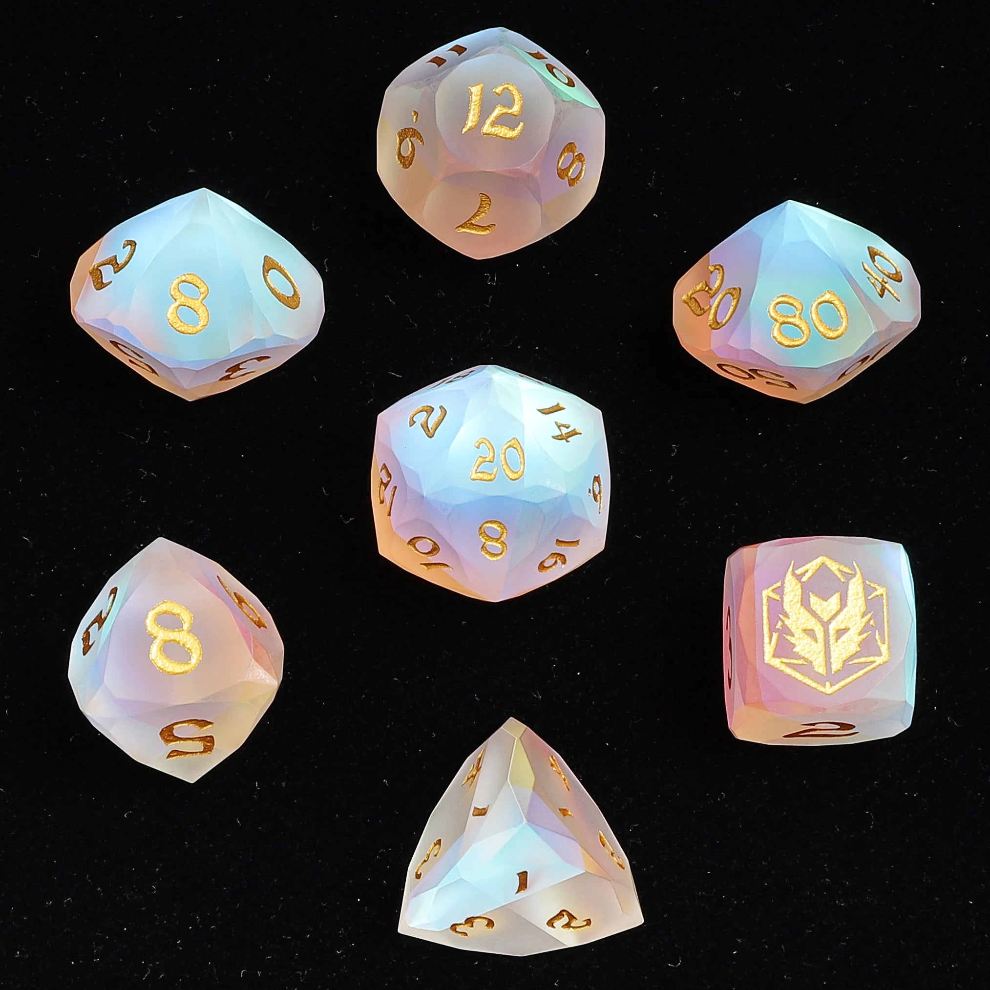 Gemstone RPG Dice Set: Luster Cut - Frosted Prismatic Crystal | Game Grid - Logan
