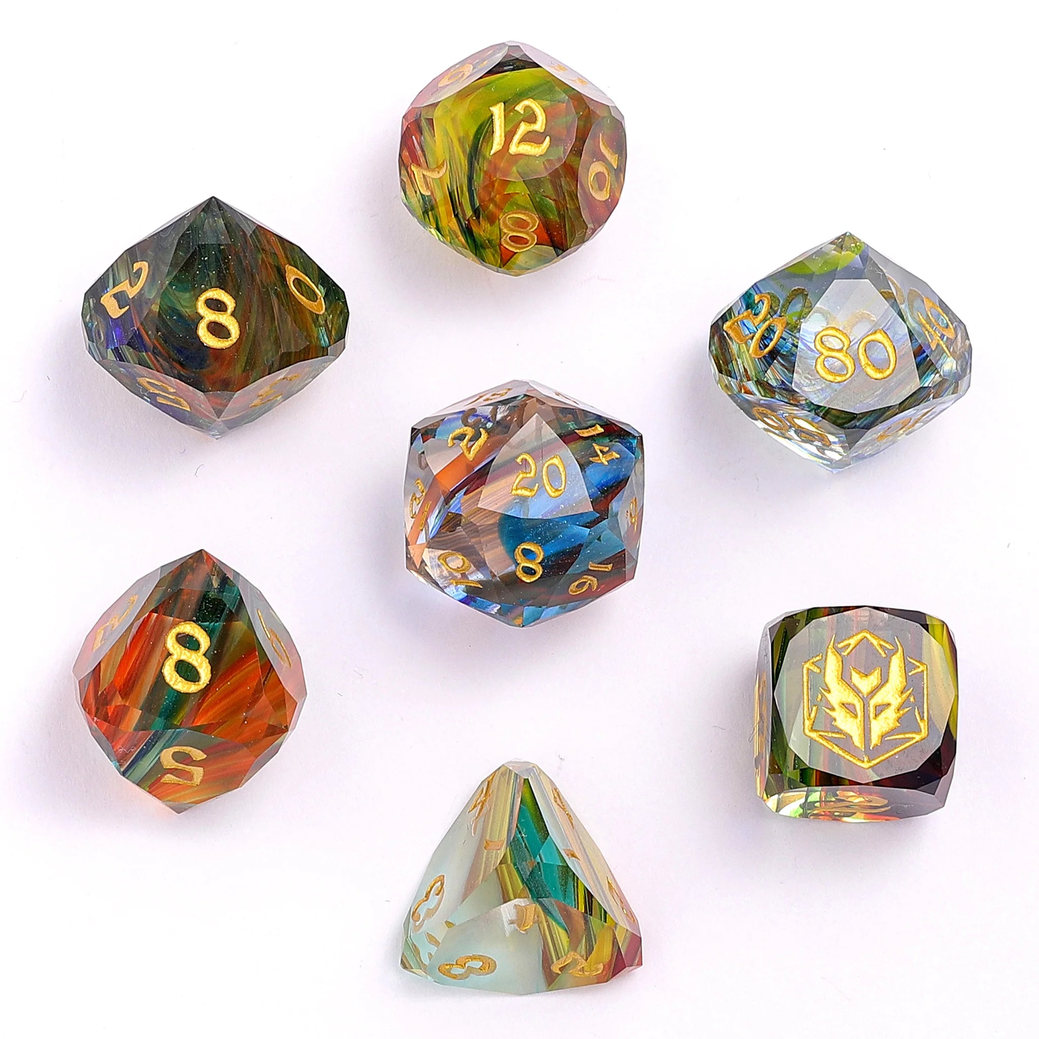 Gemstone RPG Dice Set: Luster Cut - Rainbow Glass | Game Grid - Logan