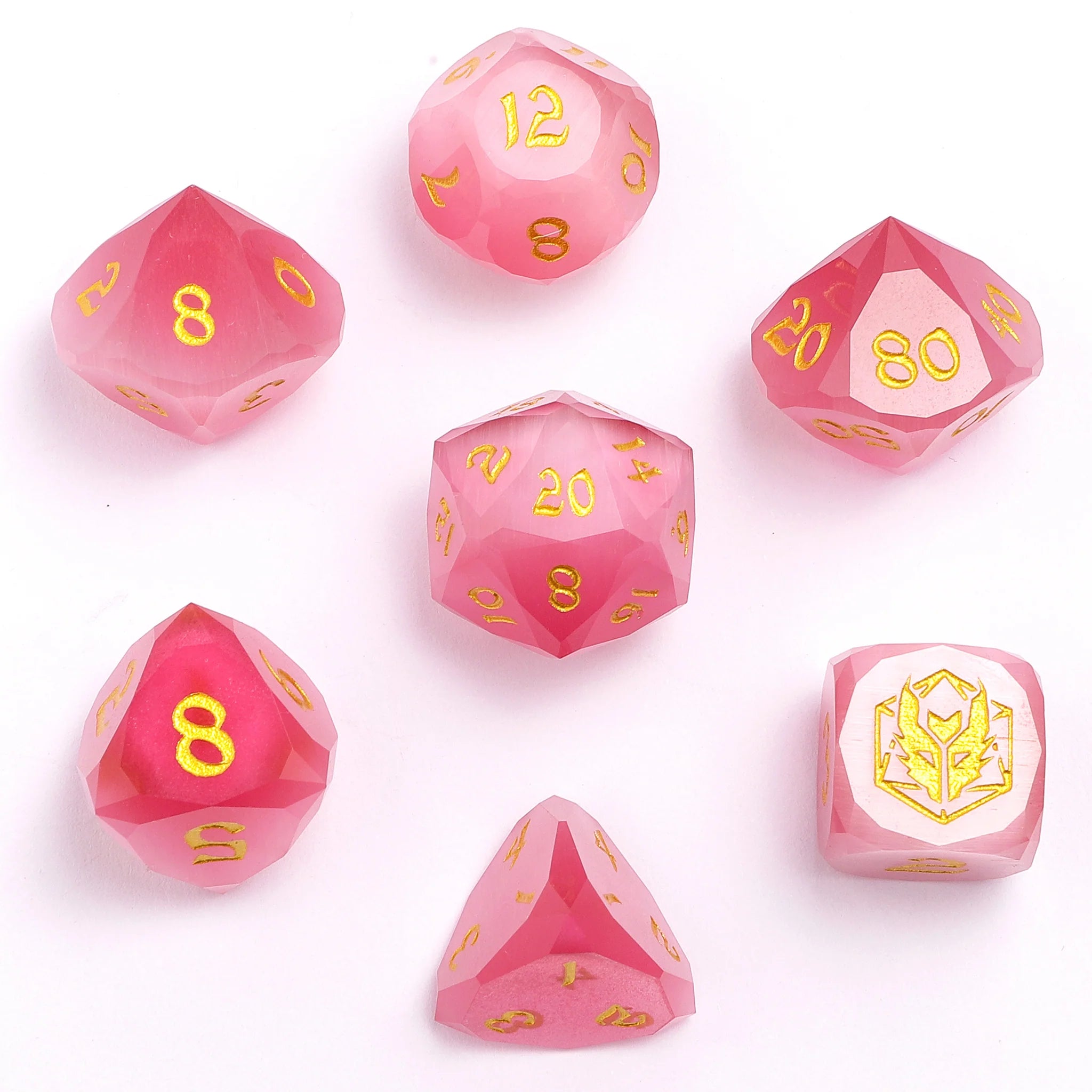 Gemstone RPG Dice Set: Luster Cut - Pink Cat's Eye | Game Grid - Logan