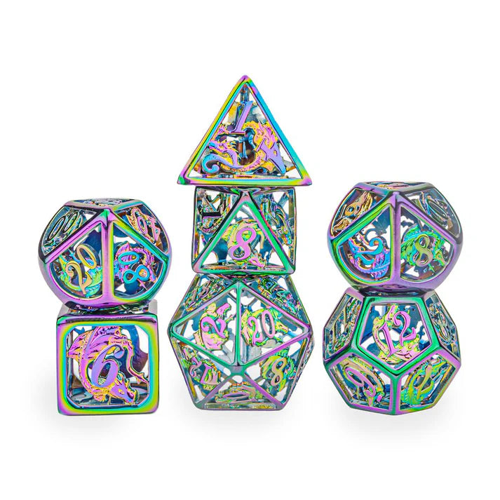 Rainbow Hollow Metal Dragon Dice Set | Game Grid - Logan