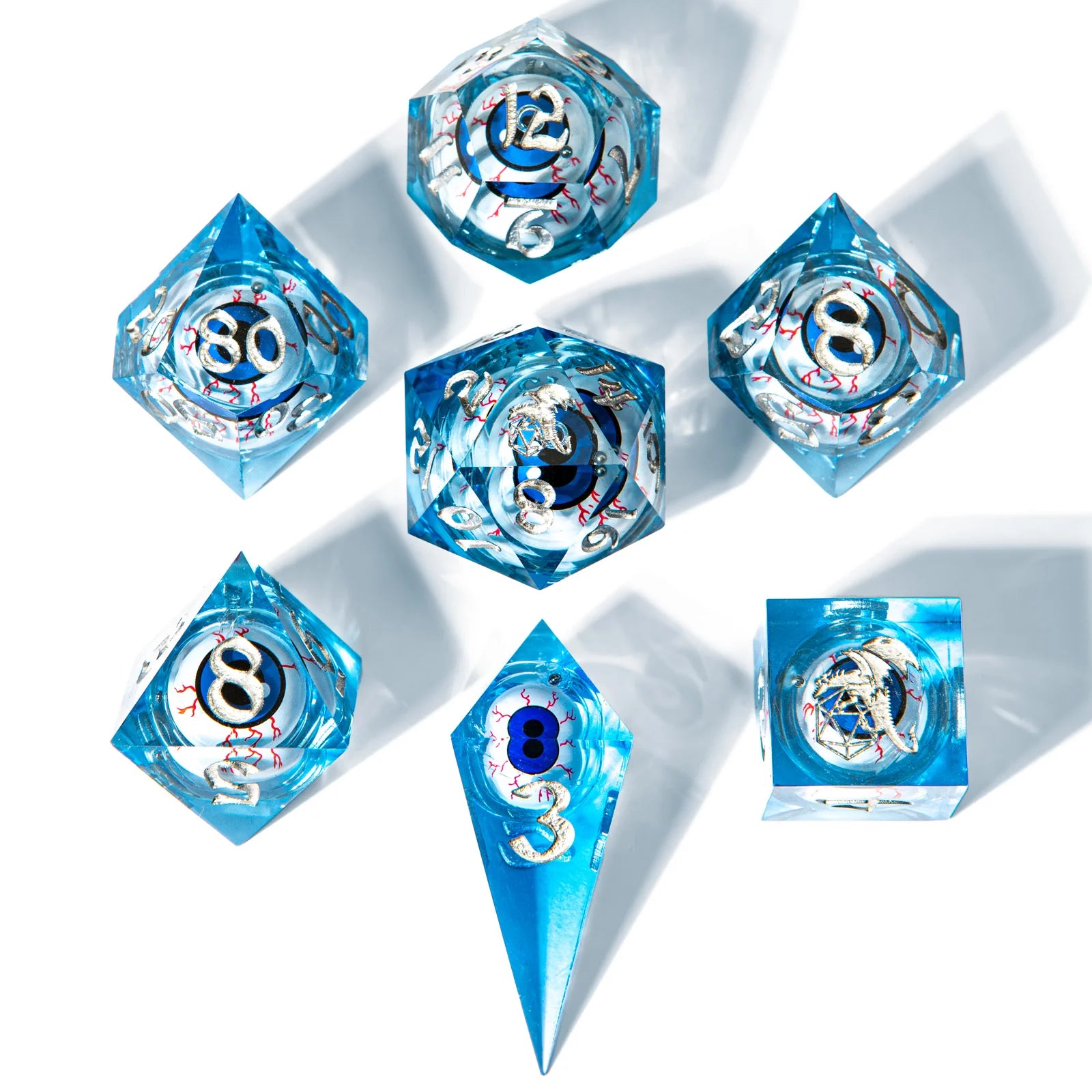 Captured Magic Sharp Edge Resin Dice: "Always Watching" Blue Eyes | Game Grid - Logan