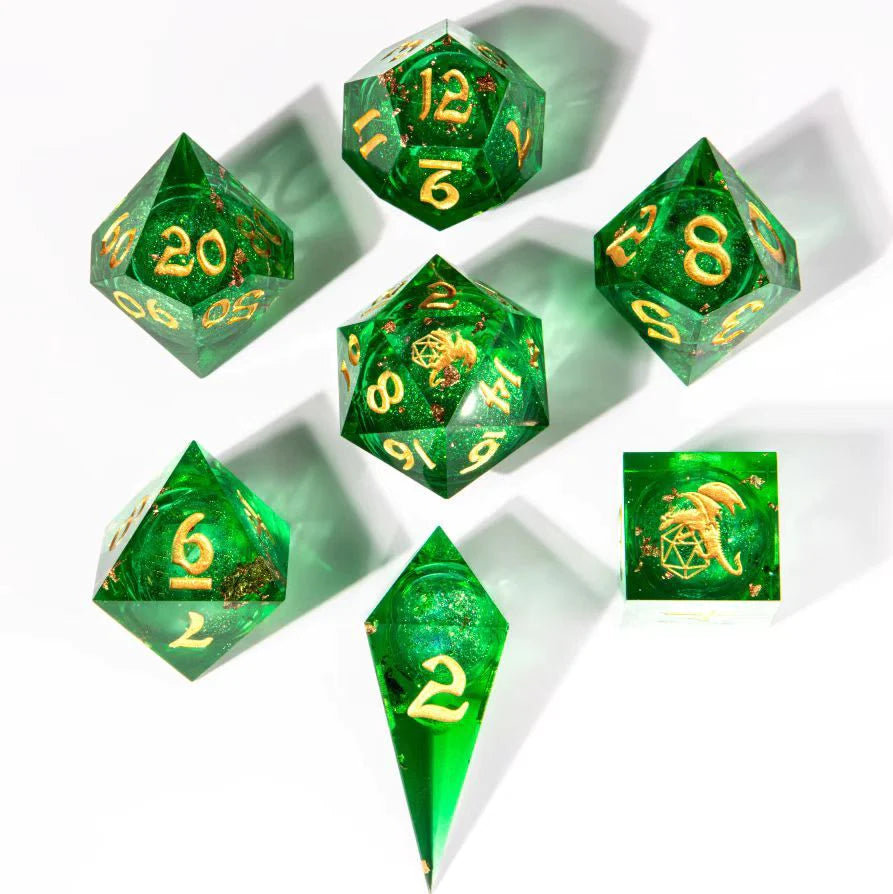 Sharp Edge Liquid Core Dice Set: Green | Game Grid - Logan