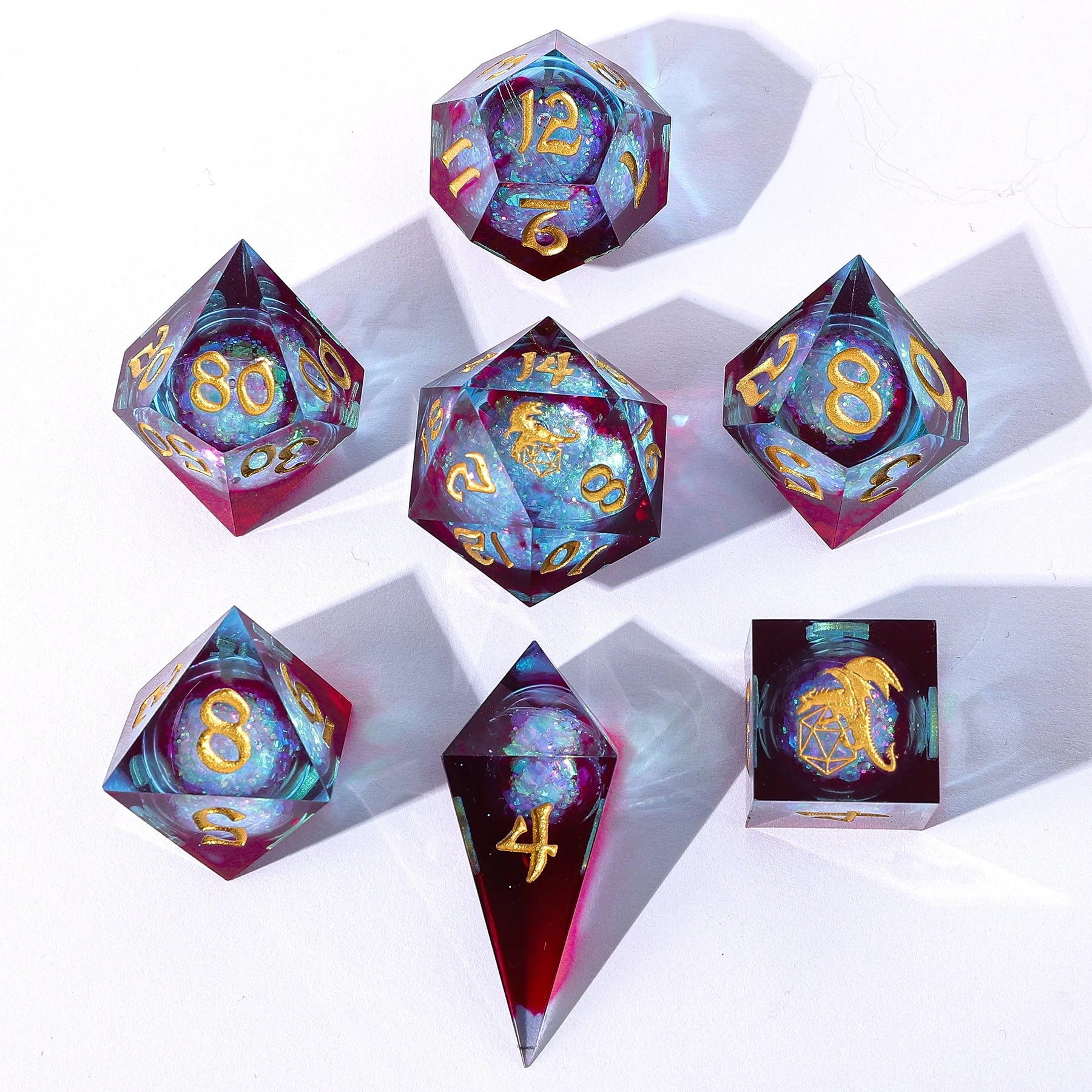 Sharp Edged Liquid Core Dice Set: Magic Rainbow | Game Grid - Logan