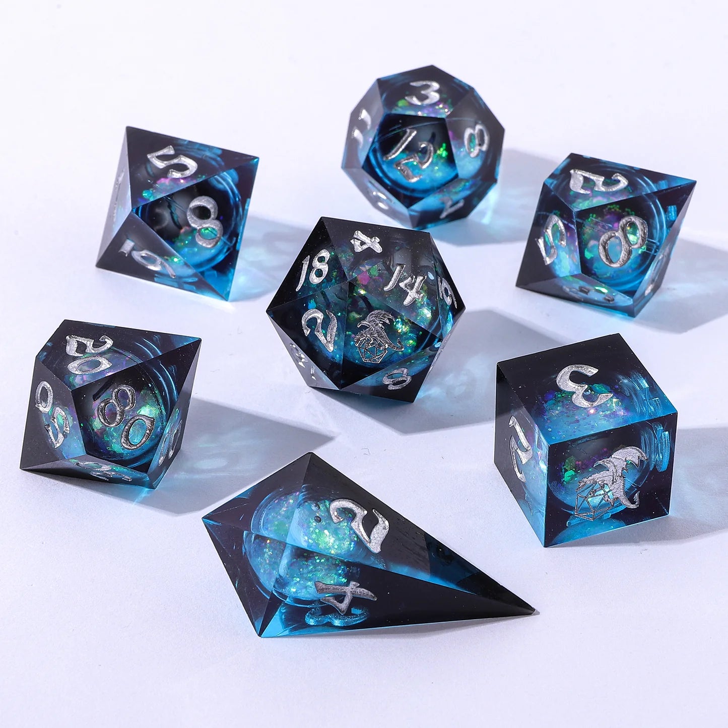 Sharp Edged Liquid Core Dice Set: Twilight Azure | Game Grid - Logan