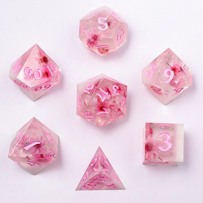 Sharp Edge RPG Dice Set: Sakura Cherry Blossoms | Game Grid - Logan