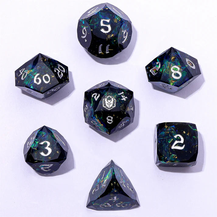 Sharp Edge RPG Dice Set: Luster Cut - Starry Night Silver | Game Grid - Logan