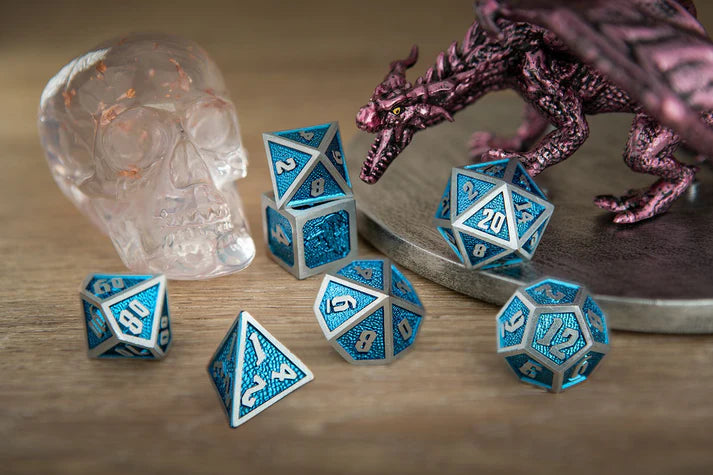 Draconis Dice Set: Iron w/ Cold Blue | Game Grid - Logan