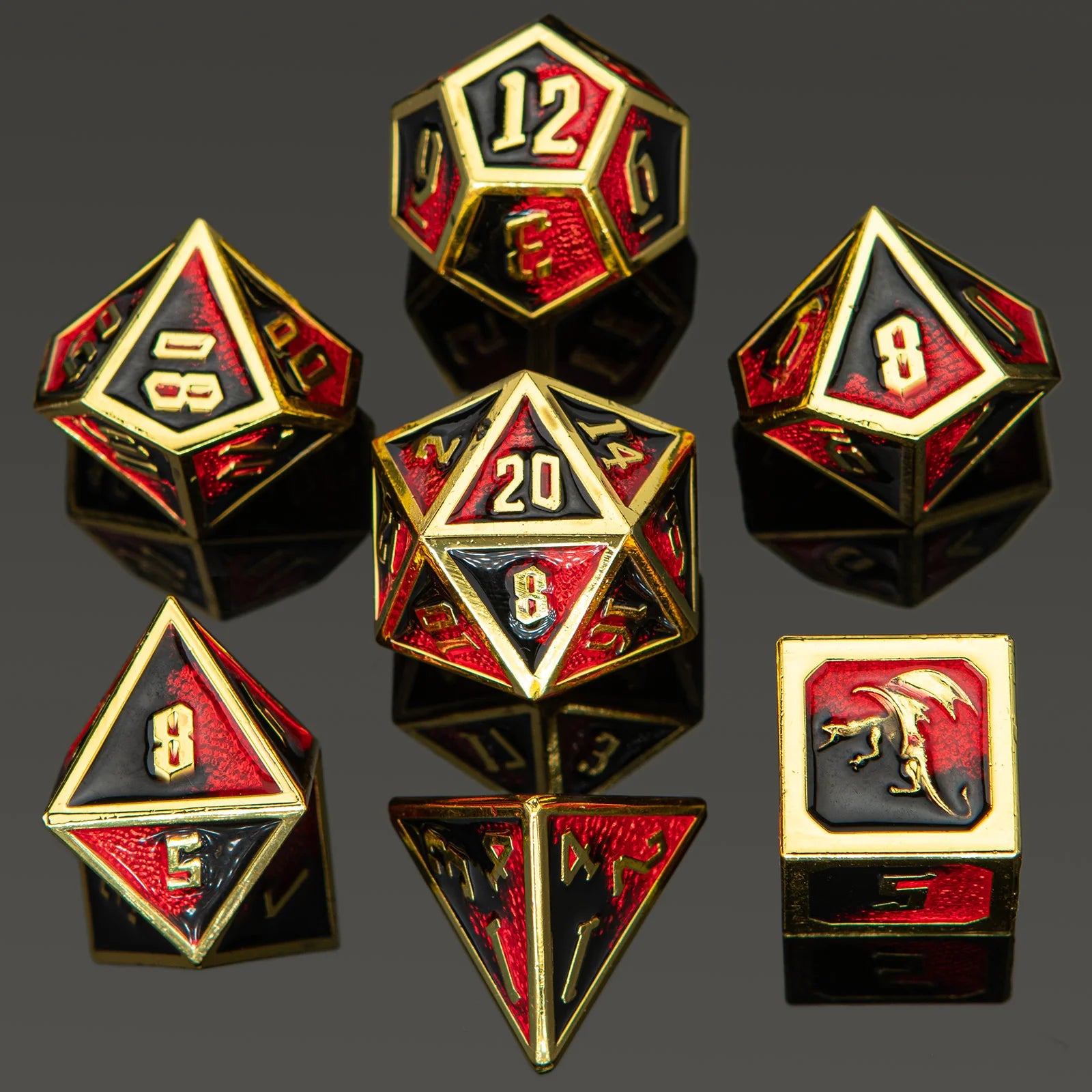 Metal RPG Dice Set: Draconis - Gold/Red/Black | Game Grid - Logan