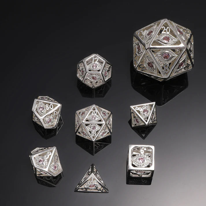 Mini-Dragon's Eye Hollow Metal Dice Set - Pink Gems | Game Grid - Logan
