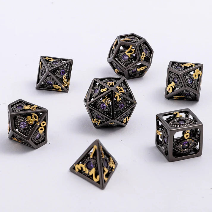 Mini Dragon's Eye Hollow Metal Dice Set- Purple Gems | Game Grid - Logan