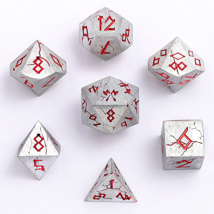 Barbarian Solid Metal Polyhedral Dice Set - Brushed Red | Game Grid - Logan