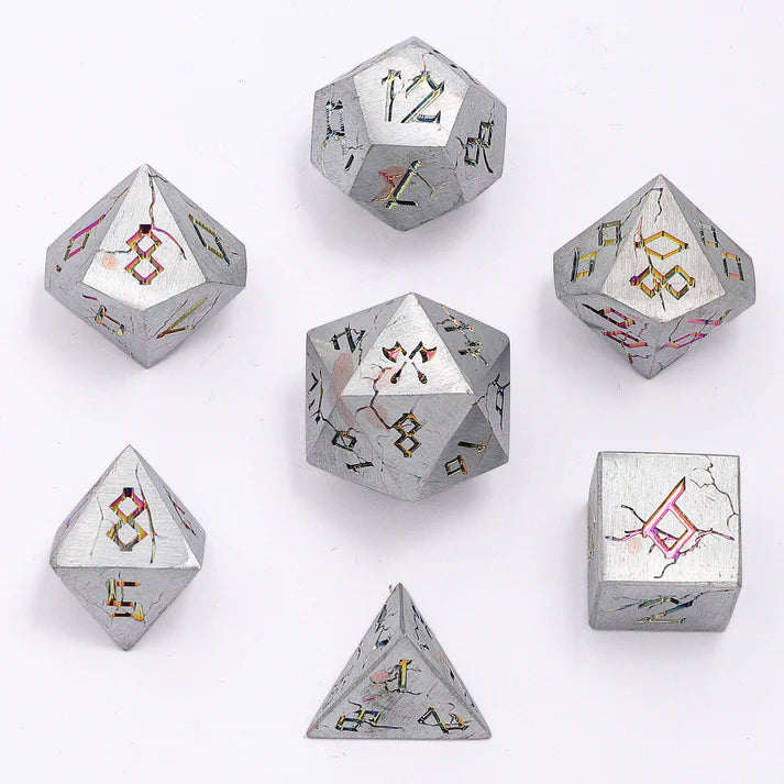 Barbarian Solid Metal Polyhedral Dice Set - Brushed Rainbow | Game Grid - Logan