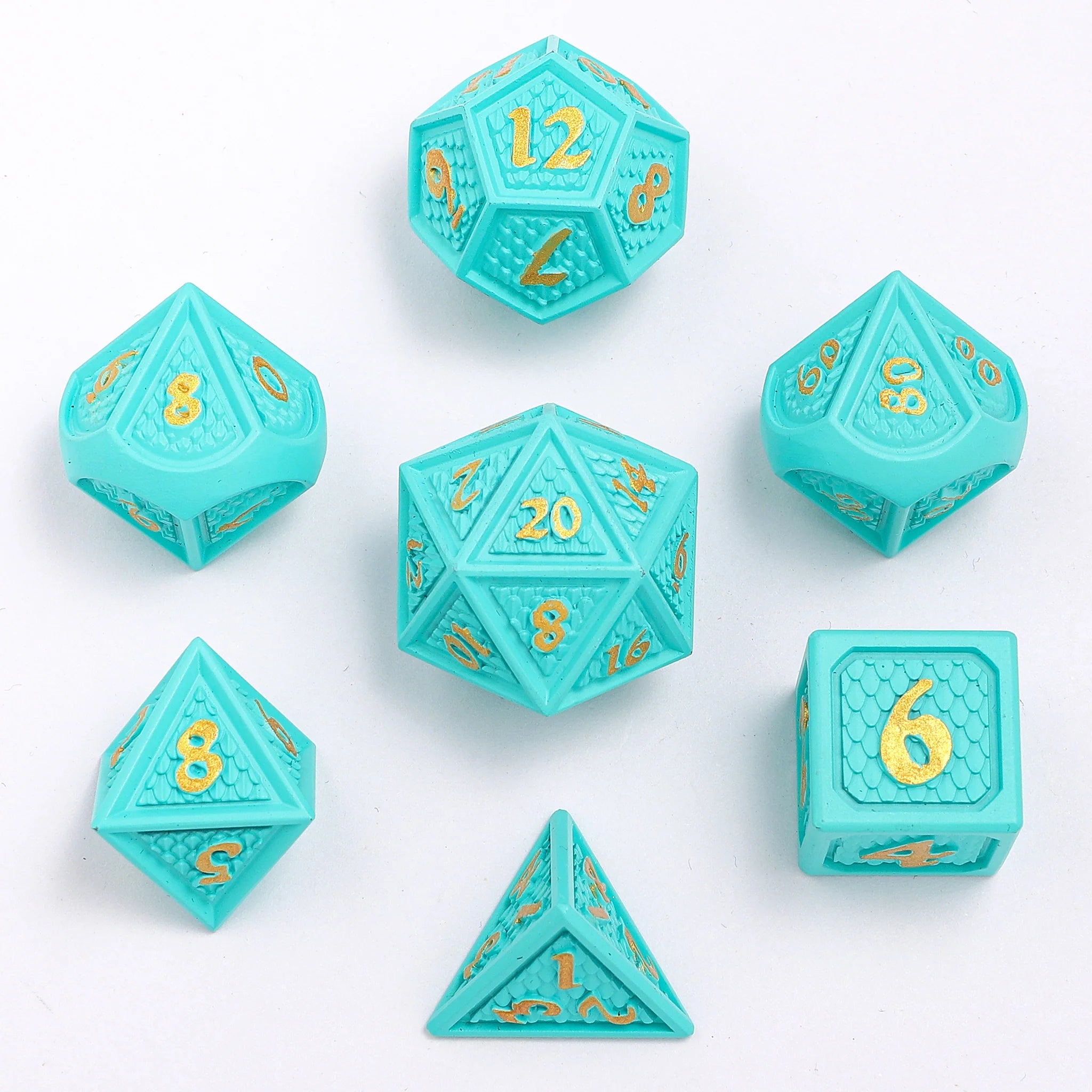 Metal RPG Dice Set: Behemoth - Turquoise/Gold | Game Grid - Logan