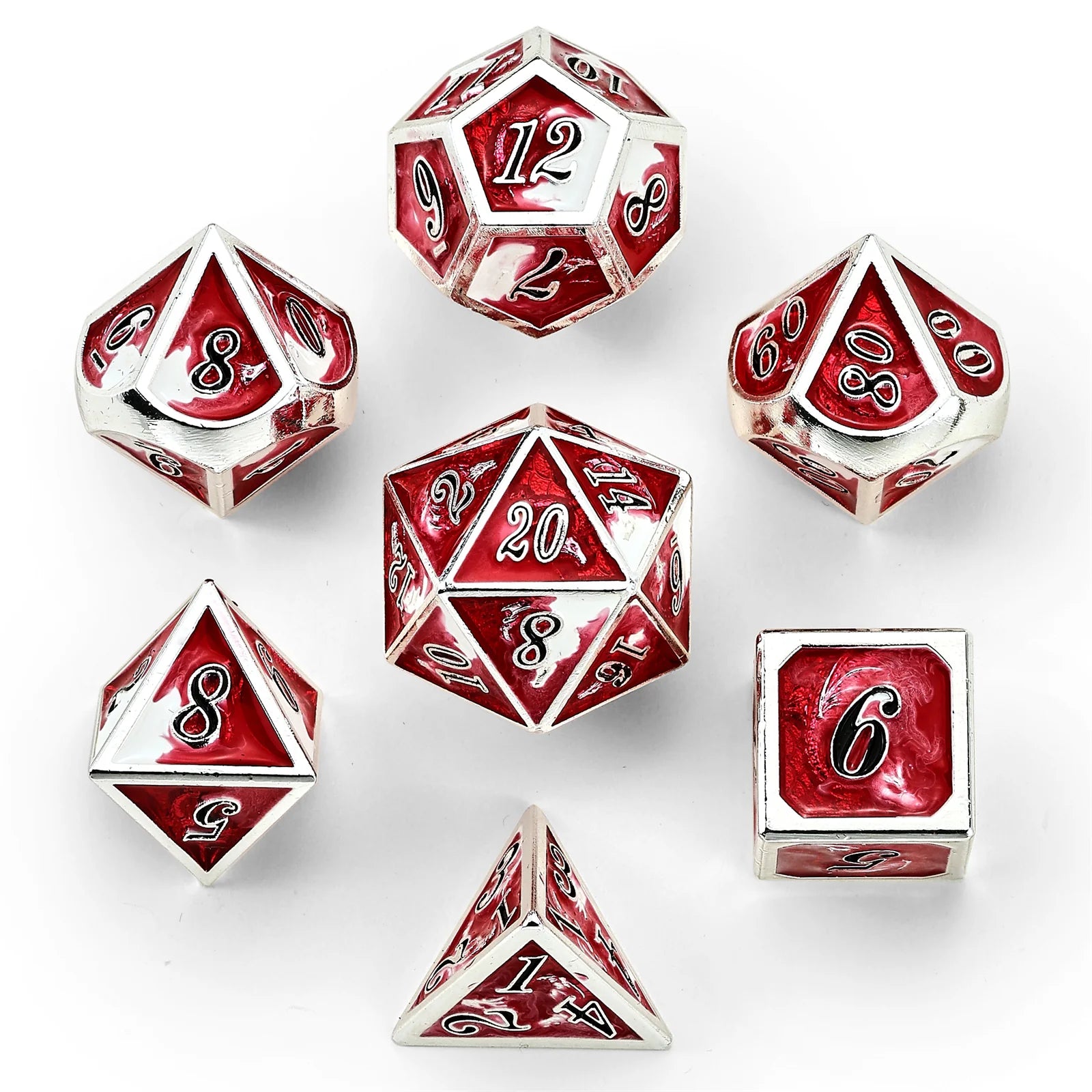 Metal RPG Dice Set: Dragon - Silver/Red/White | Game Grid - Logan