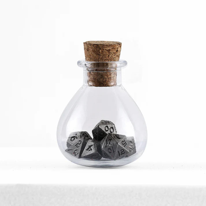 Tiny Dice Set in Potion Bottle-Ancient Silver | Game Grid - Logan