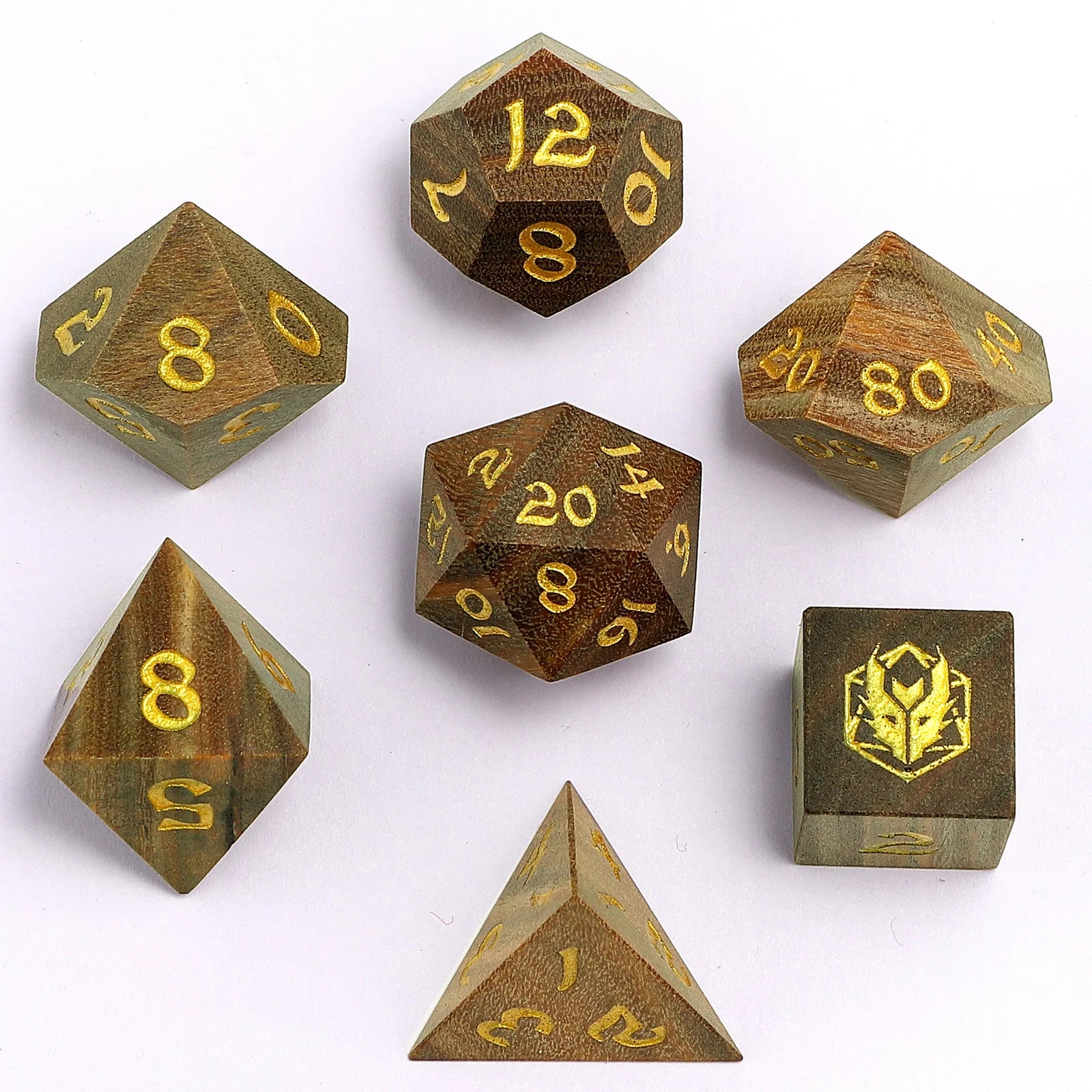 Wooden RPG Dice Set: Green Sandalwood | Game Grid - Logan